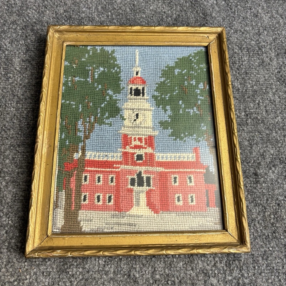 Vtg Needlepoint Independence Hall History Patriotic Hand Made